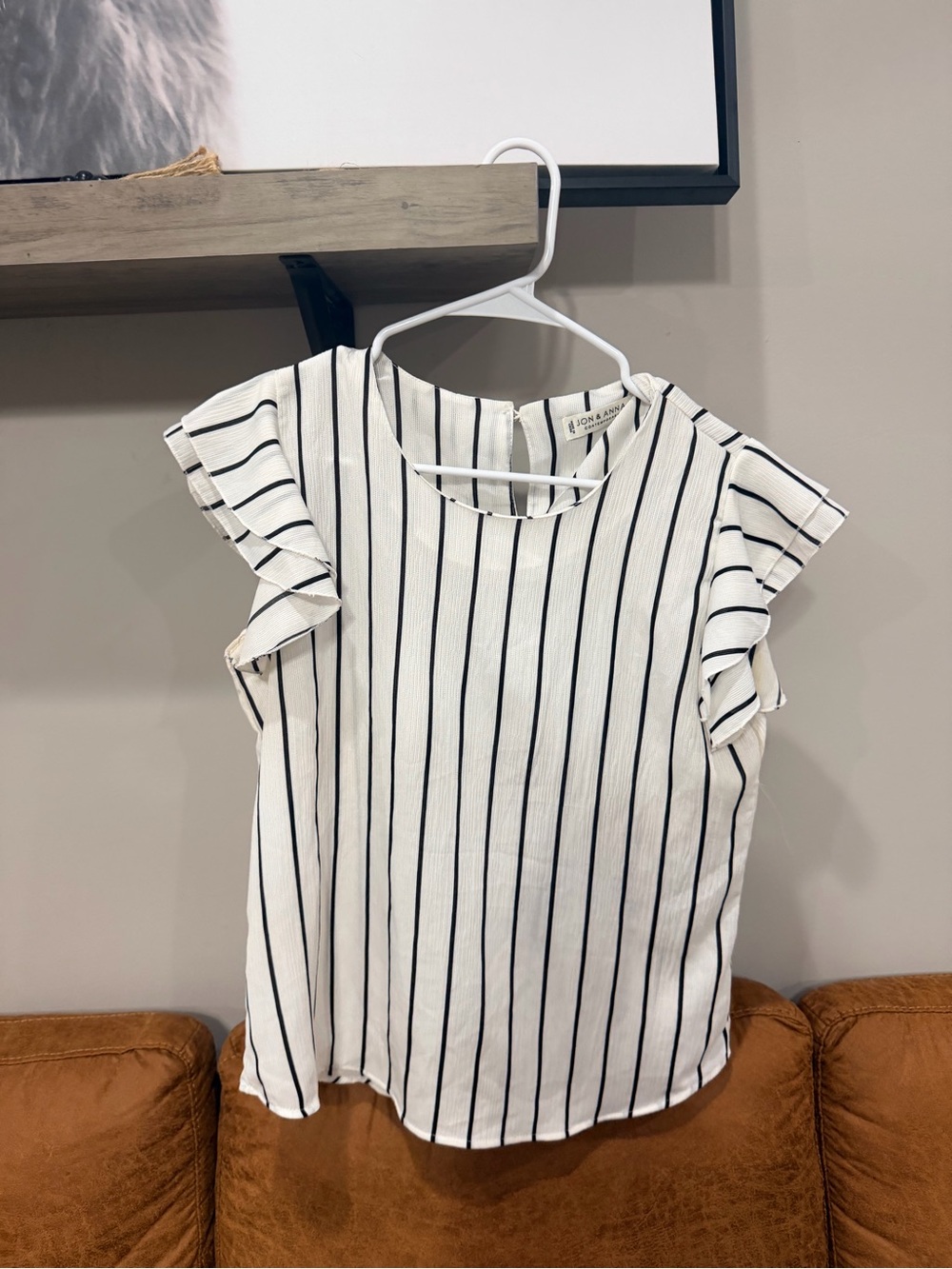 Joan & Anna White Striped Flutter Sleeve Top